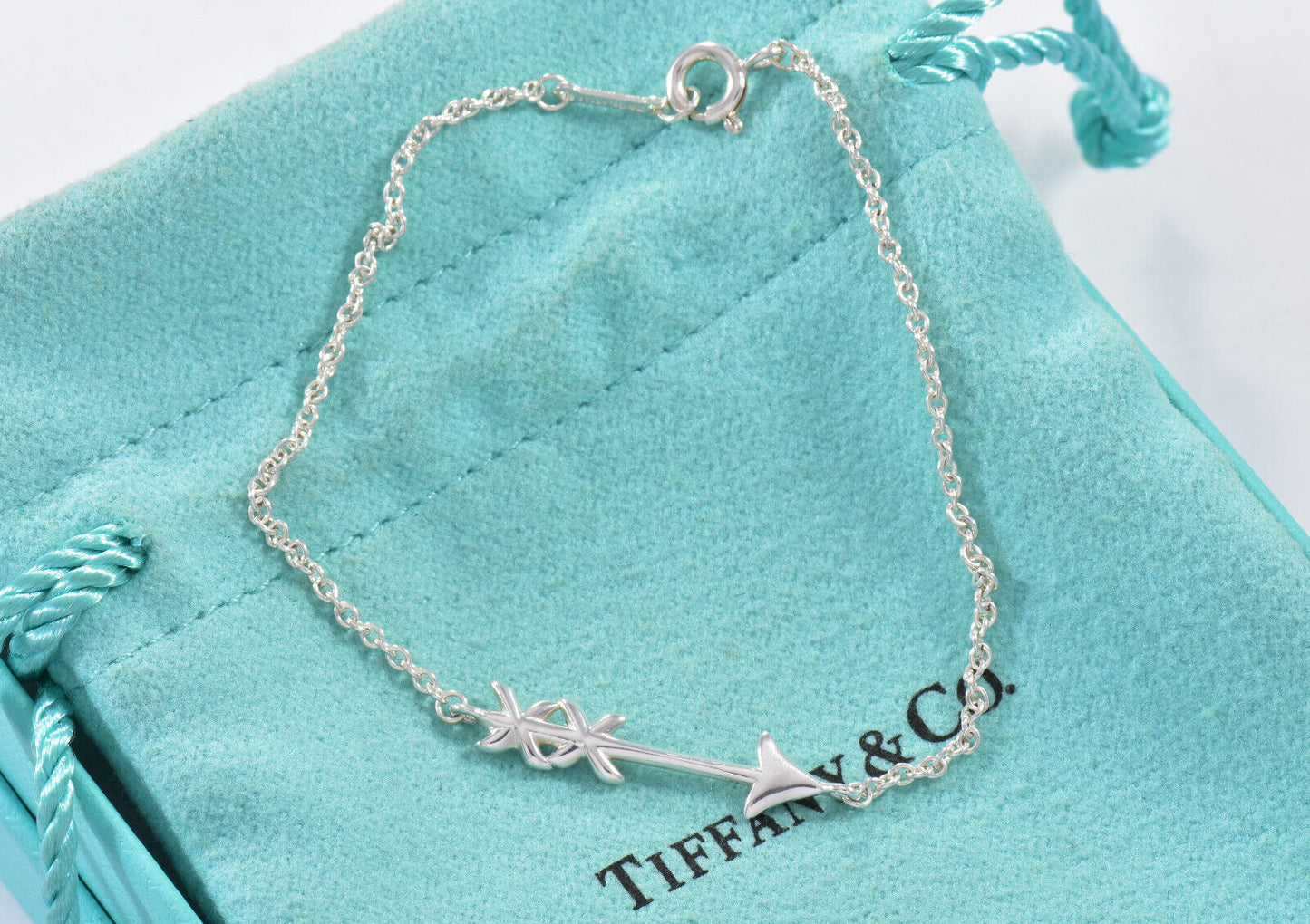 Tiffany & Co Silver Paloma Picasso Graffiti Arrow 7" Chain Bracelet in Pouch