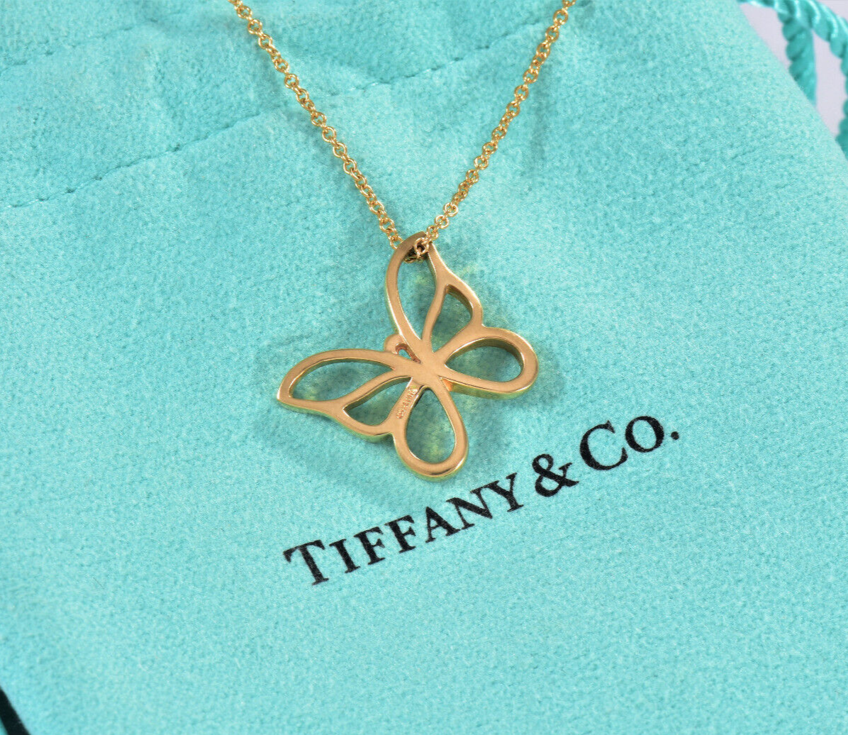 Tiffany & Co 18K Yellow Gold Butterfly Pendant 16.25" Necklace in Box Pouch Rare