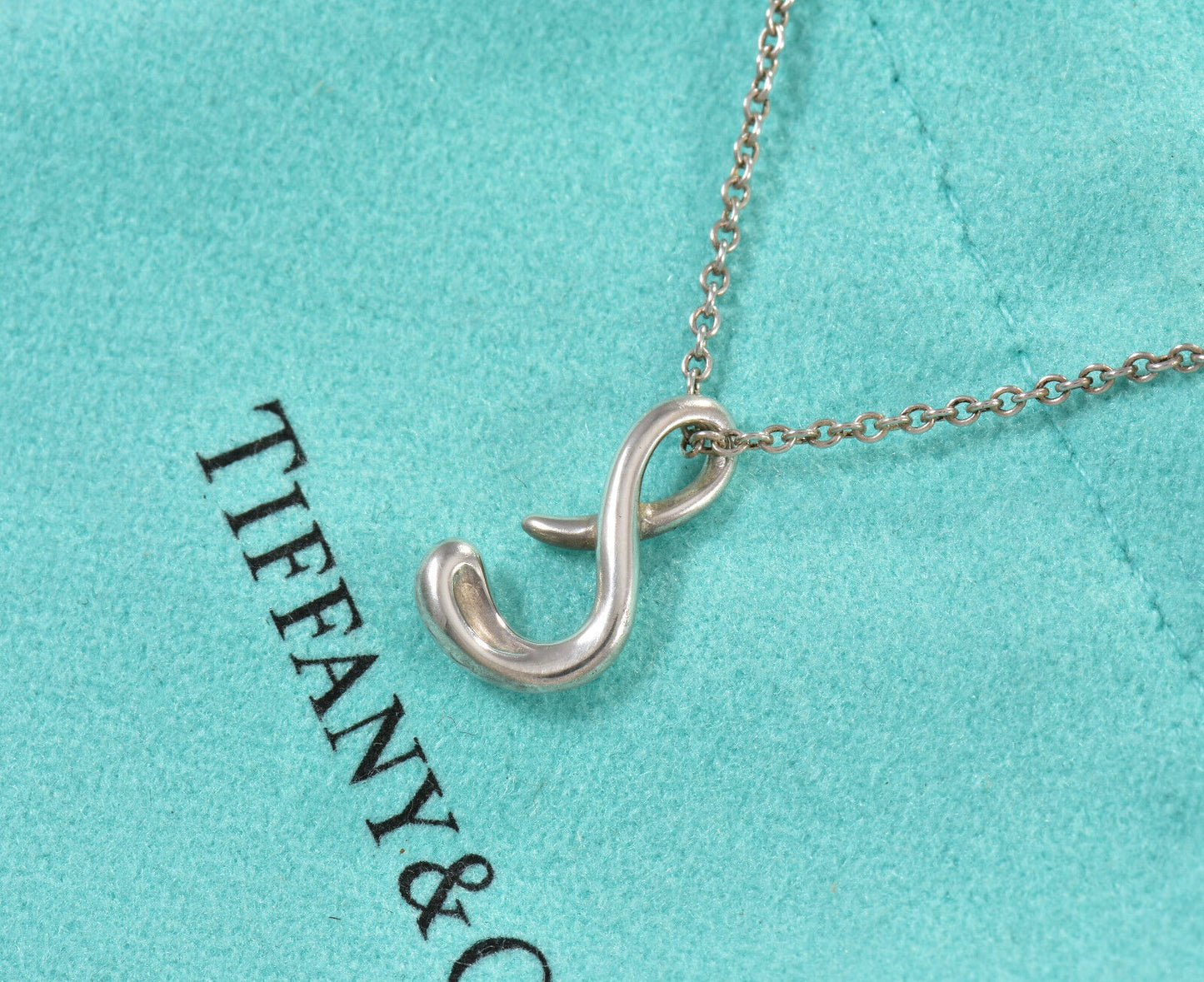 Tiffany & Co Silver Elsa Peretti Alphabet Letter S Necklace in Box Pouch Lovely