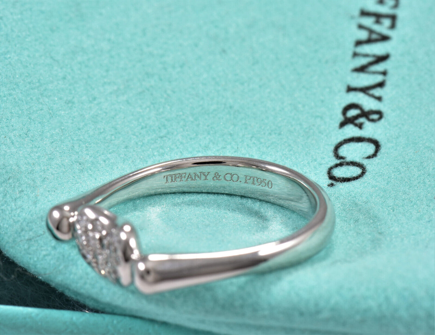 Tiffany & Co Diamond Platinum Elsa Peretti Bean Ring Size 5.5 in Box Pouch Rare