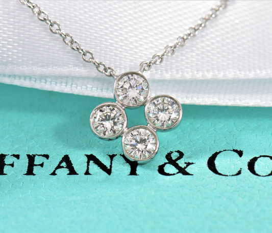 Tiffany & Co Platinum Diamond Jazz Bezel Pendant 16" Necklace in Box Pouch Rare