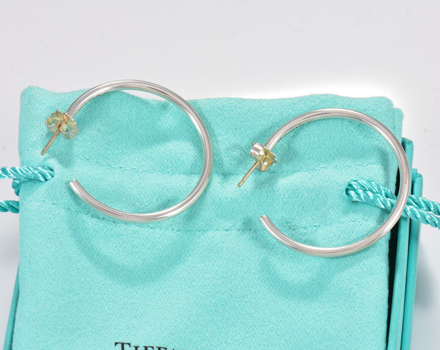 Tiffany & Co Silver 1.25" Large Narrow Tube Hoop Earrings in Box Rare 31mm Bar