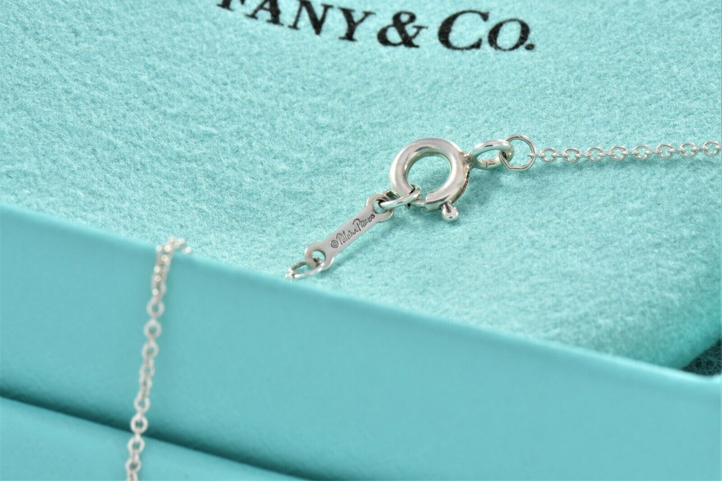 Tiffany & Co Silver Paloma Picasso Heart Medallion Charm 18.25" Necklace & Pouch