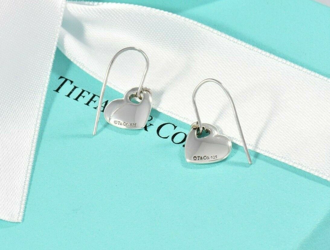 Tiffany & Co Silver Double Heart Stencil Dangle Earrings in Pouch Lovely Puff