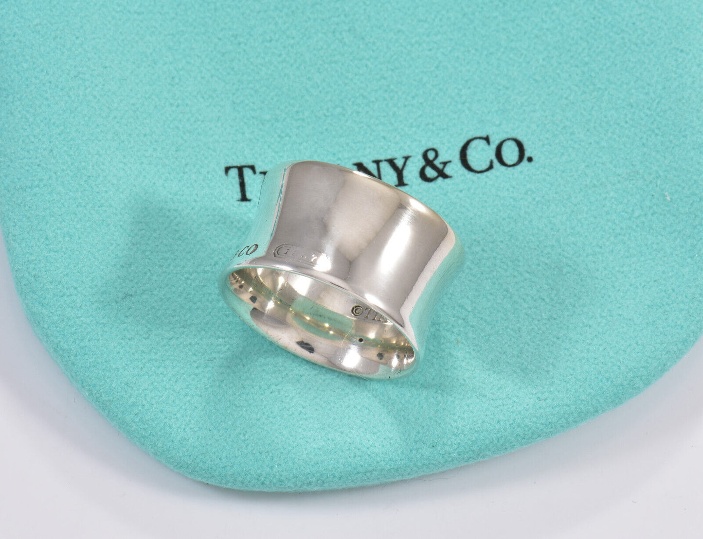 Tiffany & Co Silver 1837 Wide Concave Band Size 6.5 Ring & Pouch Unisex