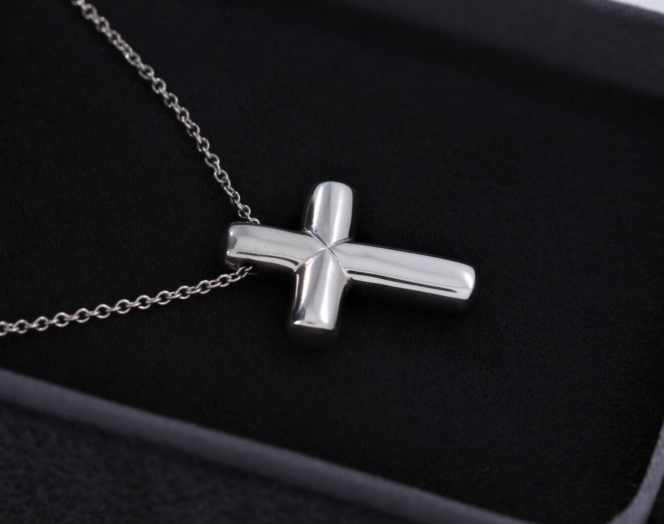 Tiffany & Co Diamond Platinum Etoile Cross Pendant 16.75" Necklace in Box Pouch