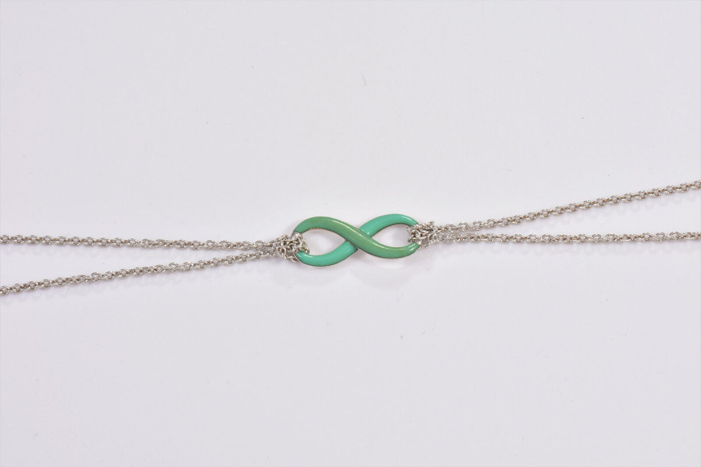 Tiffany & Co Silver Blue Enamel Infinity 7" Double Chain Charm Bracelet Rare