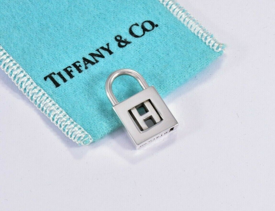 Tiffany & Co Sterling Silver Letter H Lock Charm Pendant For Necklace & Bracelet