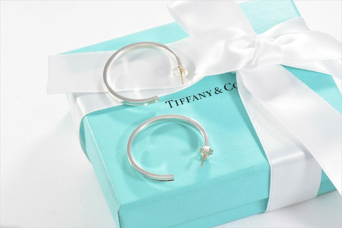 Tiffany & Co Sterling Silver 1837 34mm Large Narrow Hoop Earrings Boxed 3mm Rare