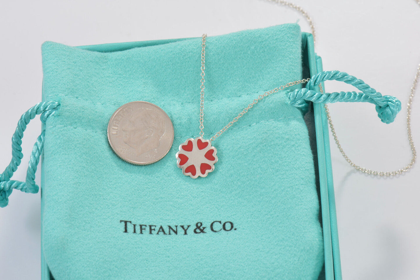 Tiffany & Co Silver Picasso Red Enamel Crown Hearts Pendant 16" Necklace Cluster