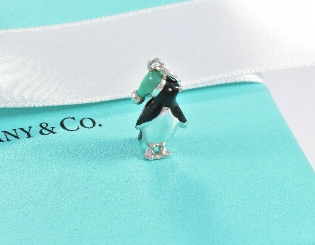 Tiffany & Co Silver Blue Enamel Penguin Charm Pendant For Necklace or Bracelet