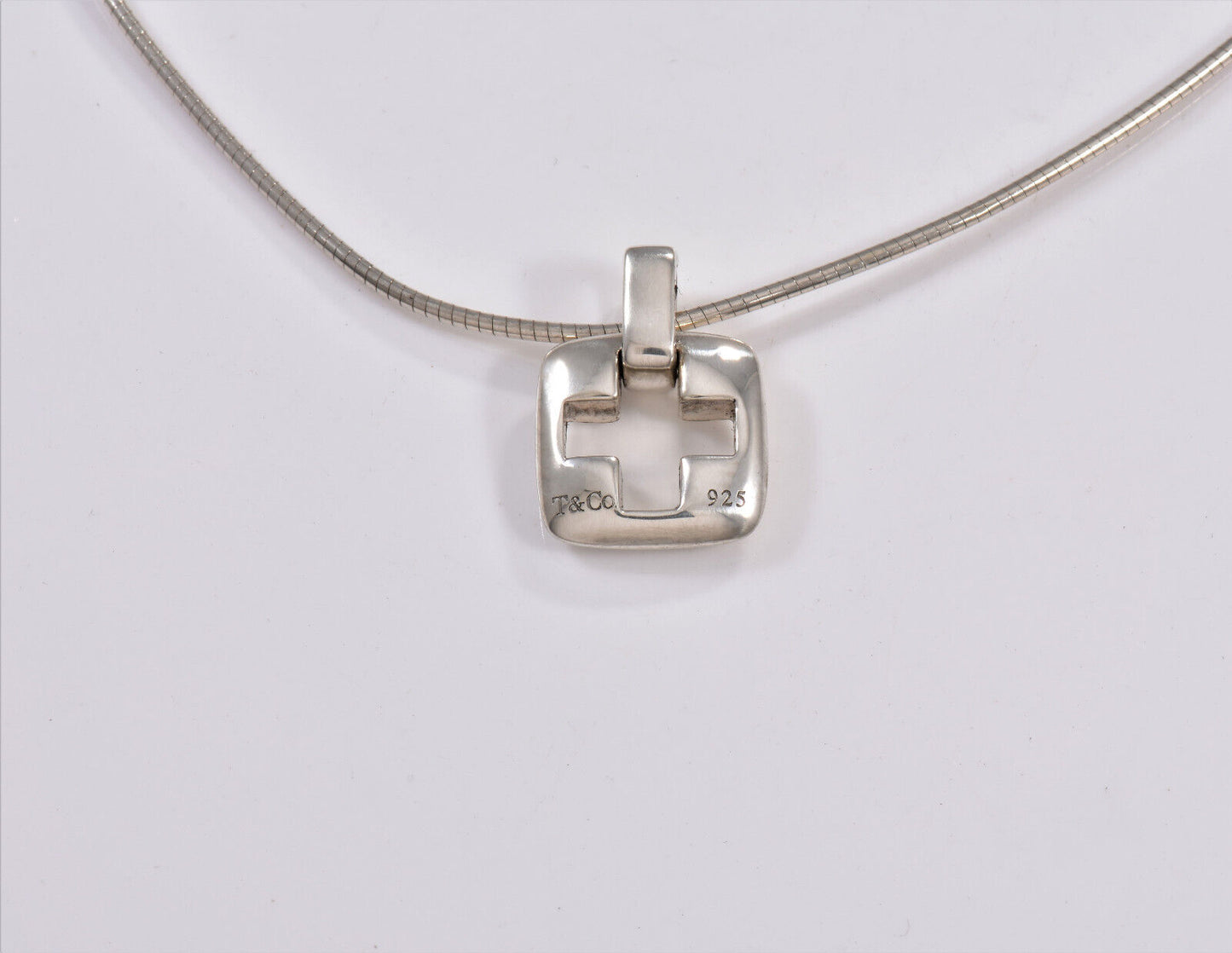 Vintage Tiffany & Co Silver Cross Pendant 16.25" Wire Necklace Stencil Cutout