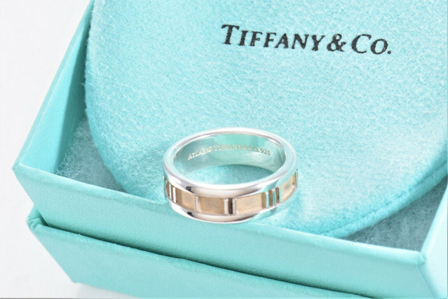 Vintage Tiffany & Co Silver 6mm Atlas Roman Numerals Band Ring Size 5 in Pouch