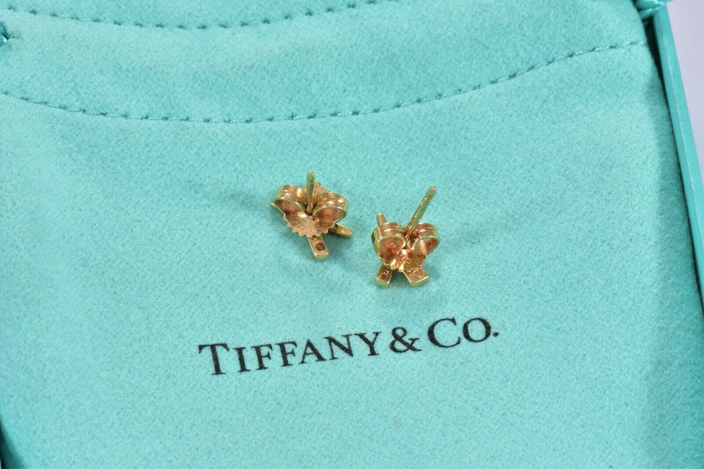 Tiffany & Co 18k Yellow Gold "X" Signature Stud 9mm Small Earrings and Box Pouch