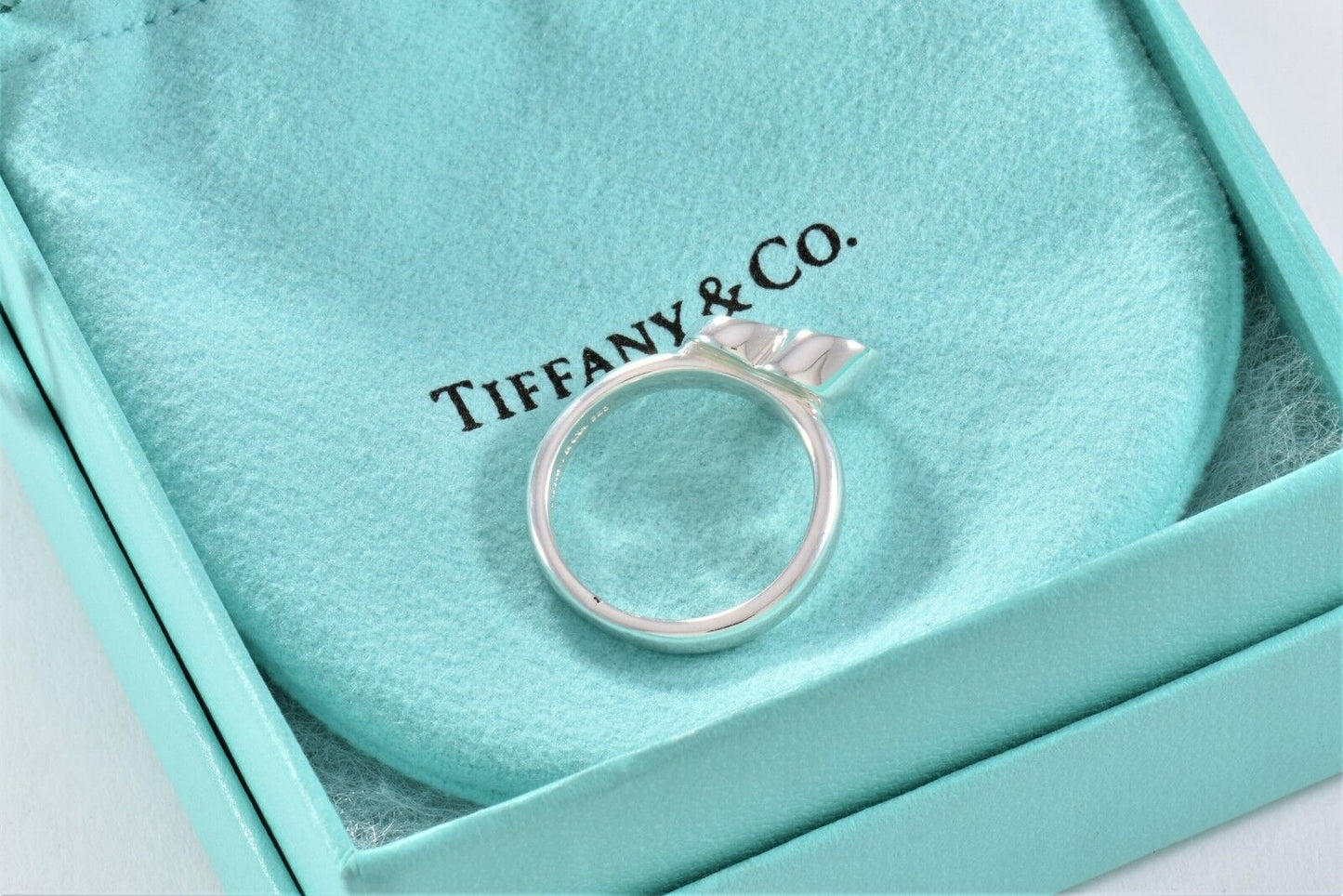 Tiffany & Co Silver Paloma Picasso Diamond Modern Heart Love Ring Size 6 & Pouch