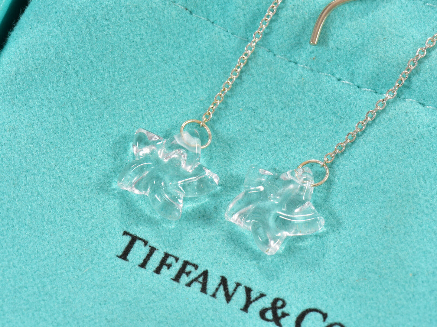 Tiffany & Co Silver Crystal Quartz Star Gemstone Dangling Earrings Pouch Dangle