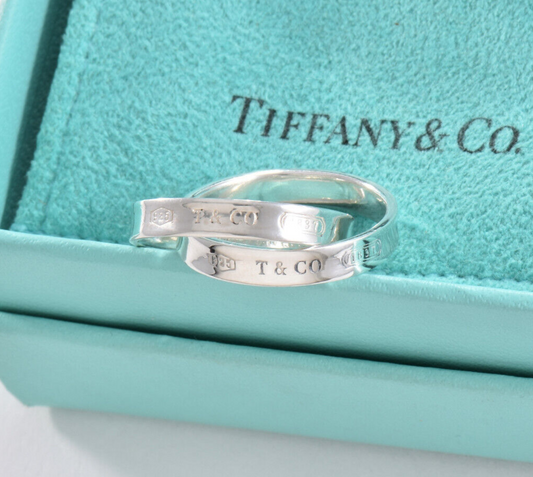 Tiffany & Co Sterling Silver 1837 Double Interlocking Rings Size 5.5 Pouch Band