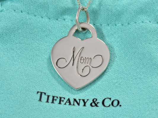 Tiffany & Co Silver Mom Heart Tag Pendant 20" Necklace in Box Pouch Lovely Gift