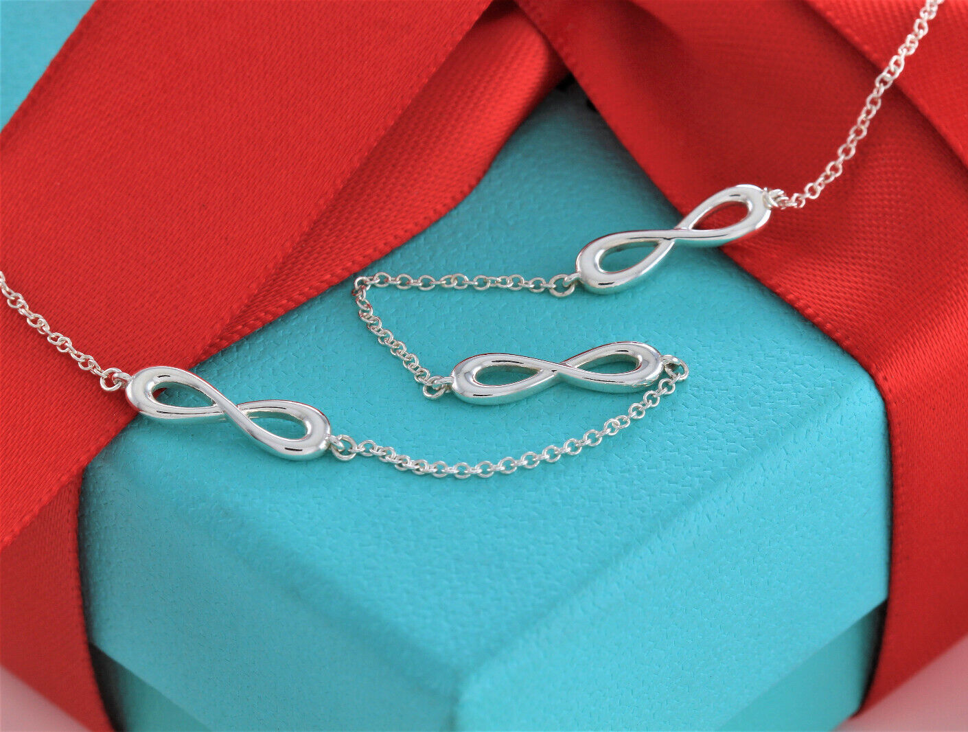 Tiffany & Co Sterling Silver Infinity Endless Bracelet 6.5" & Pouch Rare Eternal