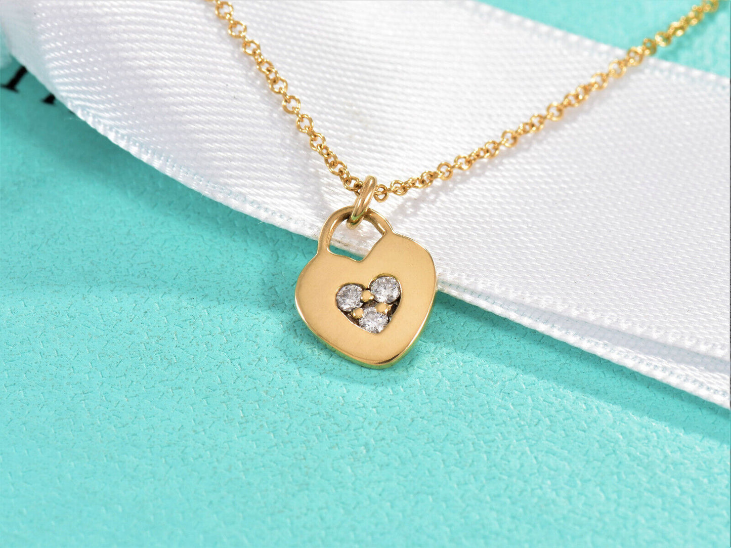 Tiffany & Co Diamond 18k Yellow Gold Heart Pendant 20.5" Necklace in Box Pouch