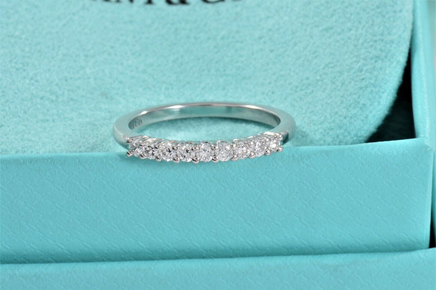 Tiffany & Co Embrace Diamond Platinum 2.2mm Band Size 6 Ring and Packaging