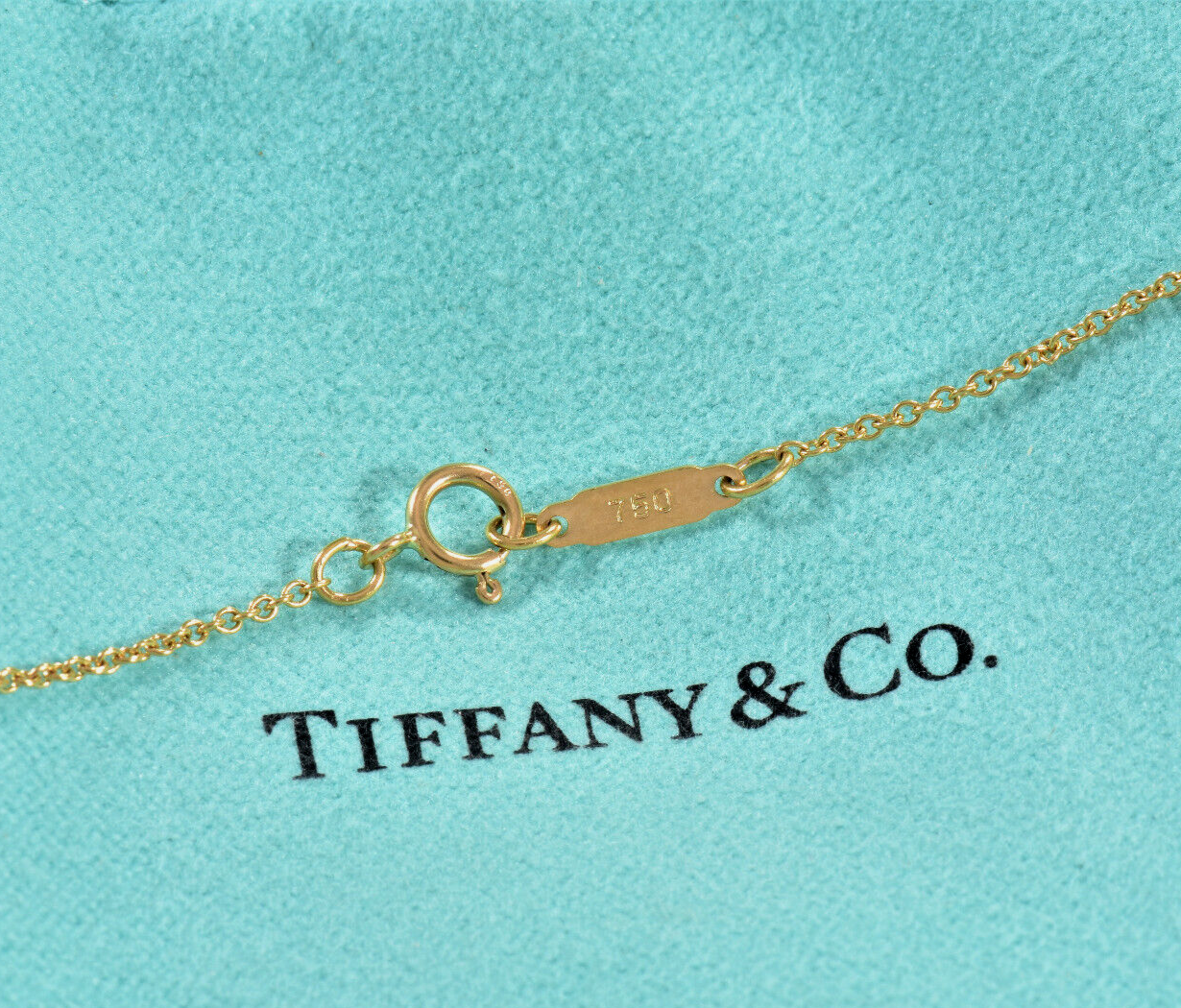 Tiffany & Co 18K Yellow Gold Diamond Cross Pendant 16" Necklace & Box Pouch Rare