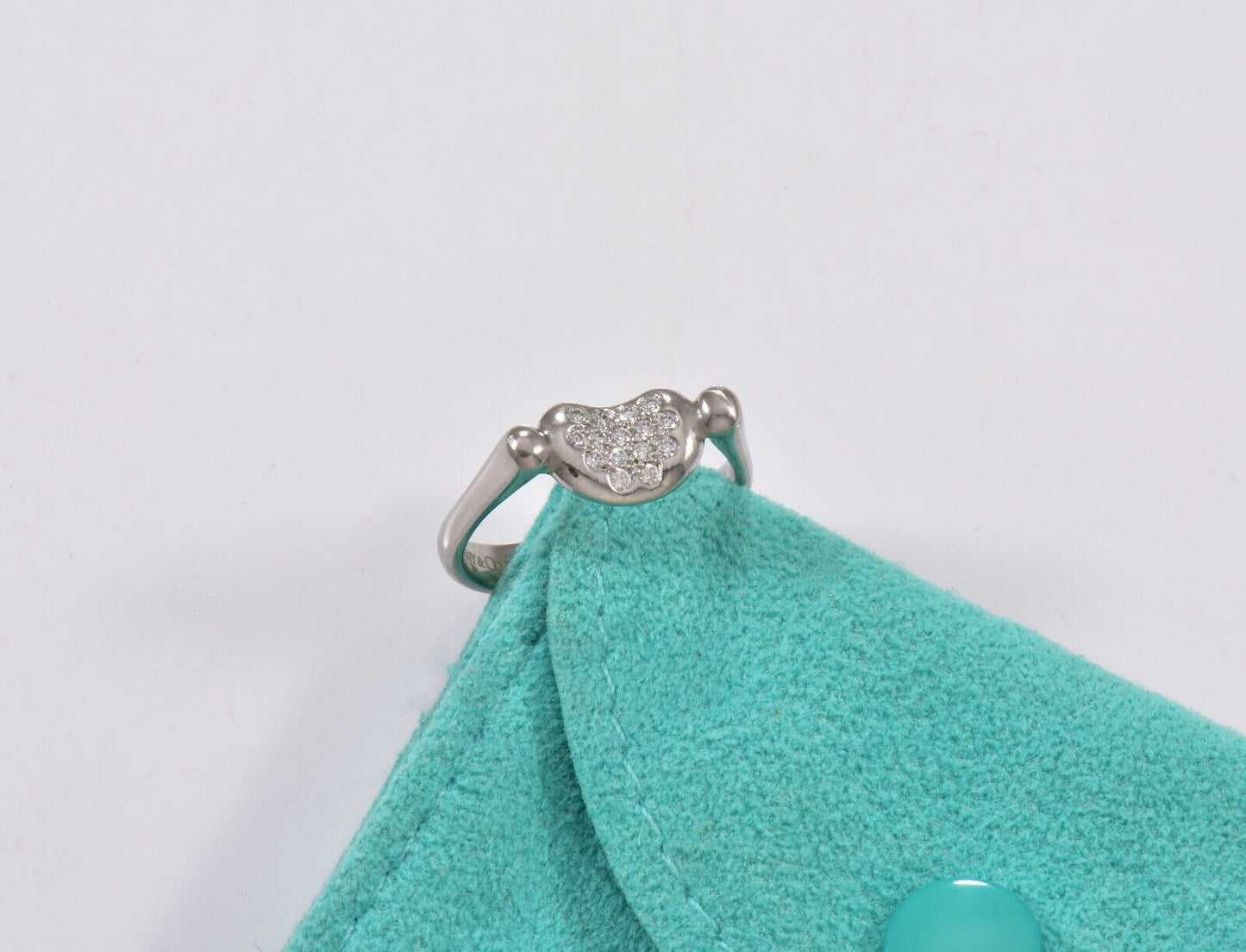 Tiffany & Co Pave Diamond Platinum Elsa Peretti Bean Ring Size 5 in Pouch Rare