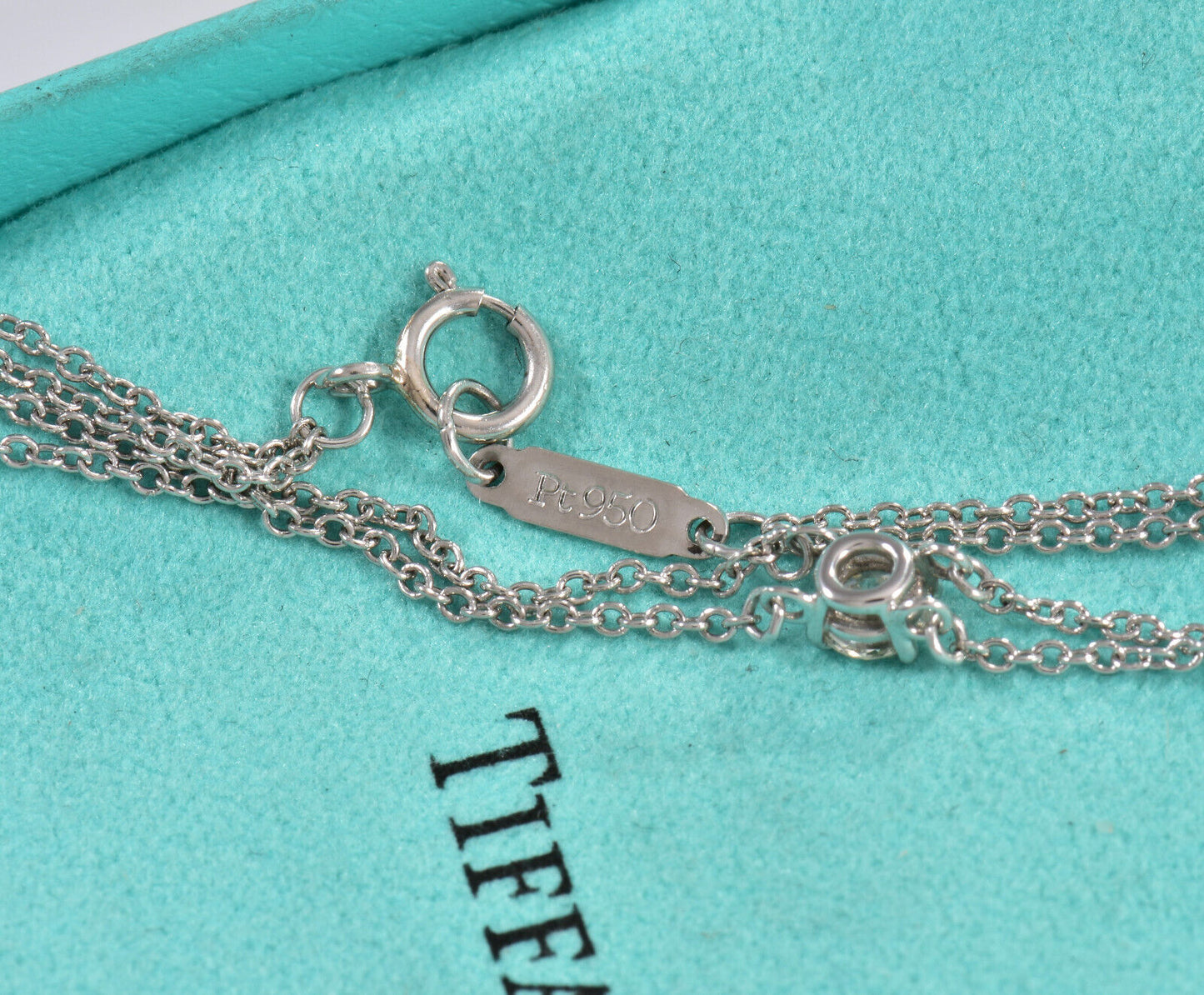 Tiffany & Co .17 ct Diamond Solitaire Platinum Double Chain Bracelet & Box Pouch