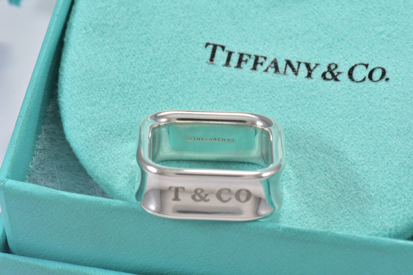 Tiffany & Co 1837 Sterling Silver Square Wide Band Ring Size 7 in Pouch Rare