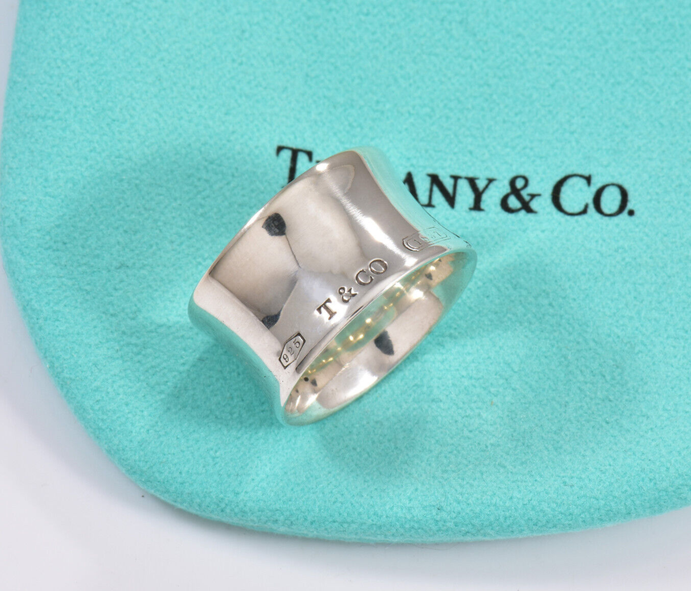 Tiffany & Co Silver 1837 Wide Concave Band Size 6.5 Ring & Pouch Unisex