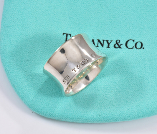 Tiffany & Co Silver 1837 Wide Concave Band Size 6.5 Ring & Pouch Unisex