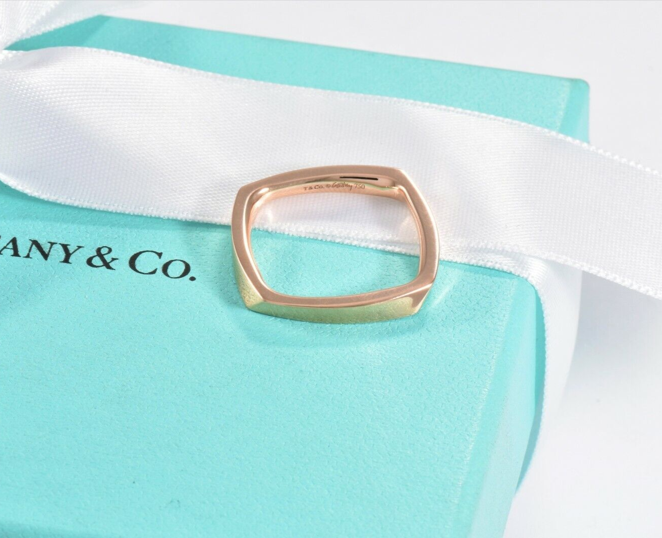 Tiffany & Co Frank Gehry 18K Rose Gold Torque Square Ring Size 5 Rare in Box