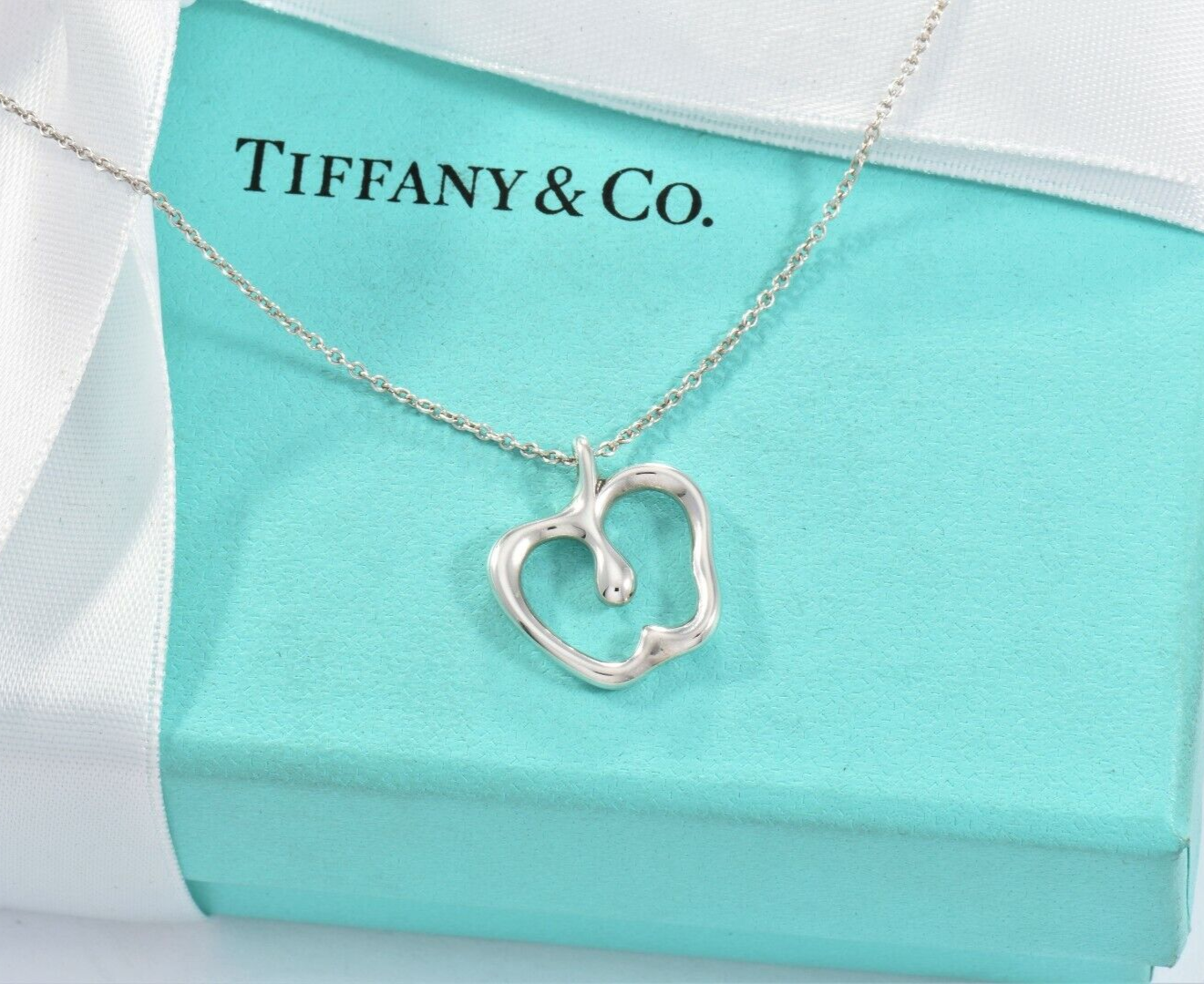 Tiffany & Co Silver Elsa Peretti Apple Pendant Necklace 16.5" in Pouch Teacher