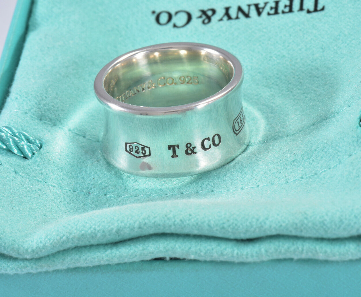 Tiffany & Co Sterling Silver 1837 Wide Concave Band Size 10 Ring in Box Unisex