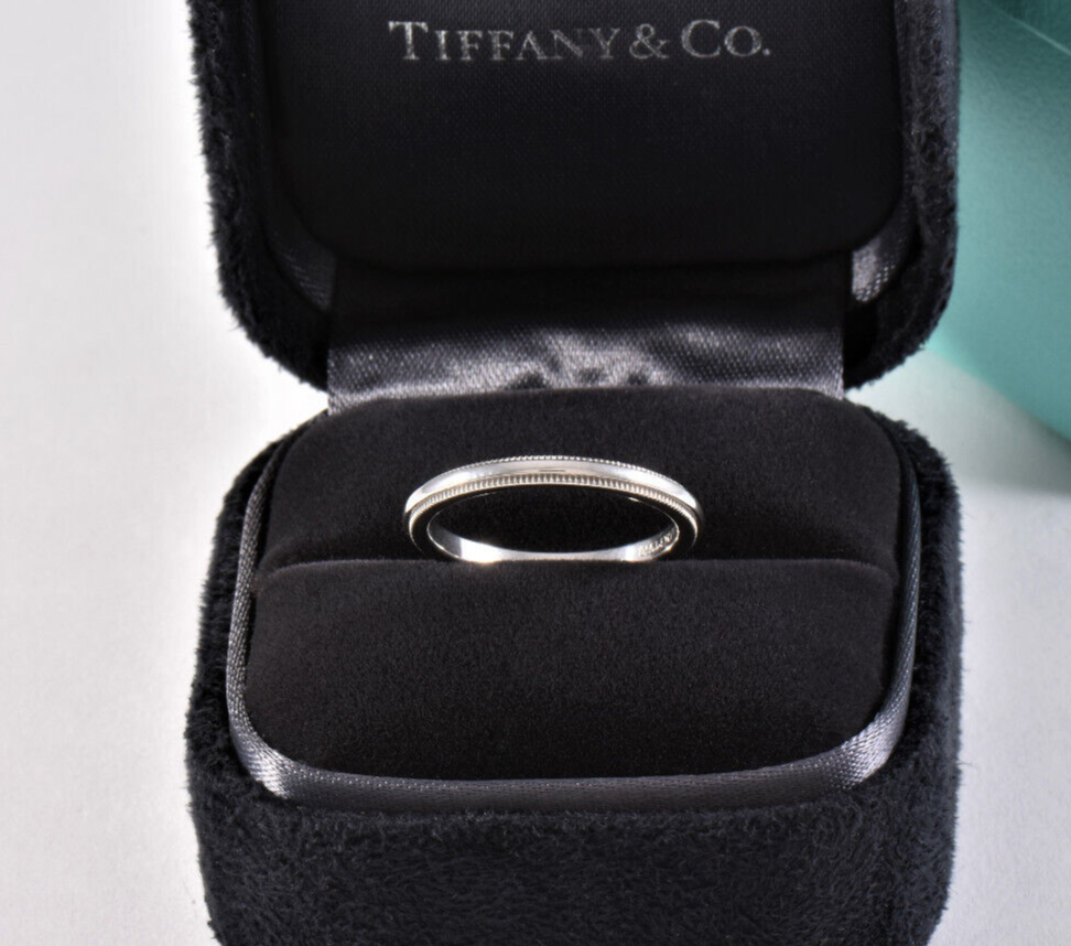 Tiffany & Co Together Platinum 2mm Milgrain Band Ring Size 4.5 in Box Pouch Love