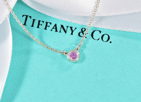 Tiffany & Co Silver Elsa Peretti Color By Yard Pink Sapphire Necklace Box Pouch