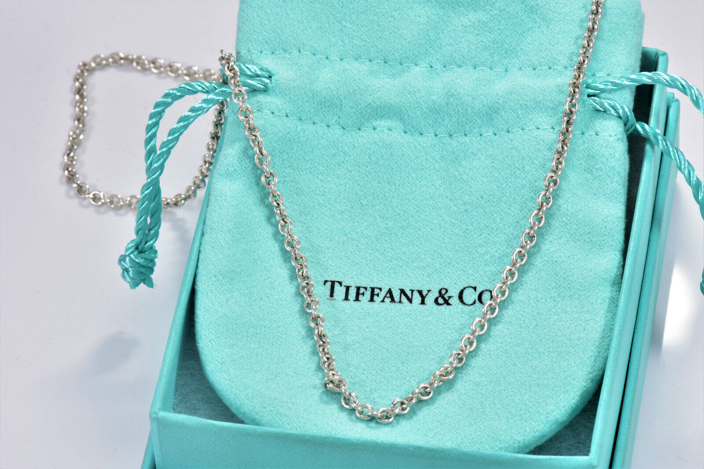 Tiffany & Co Silver 3mm Thick Curb Chain 36.2" Necklace For Pendant & Pouch Rare