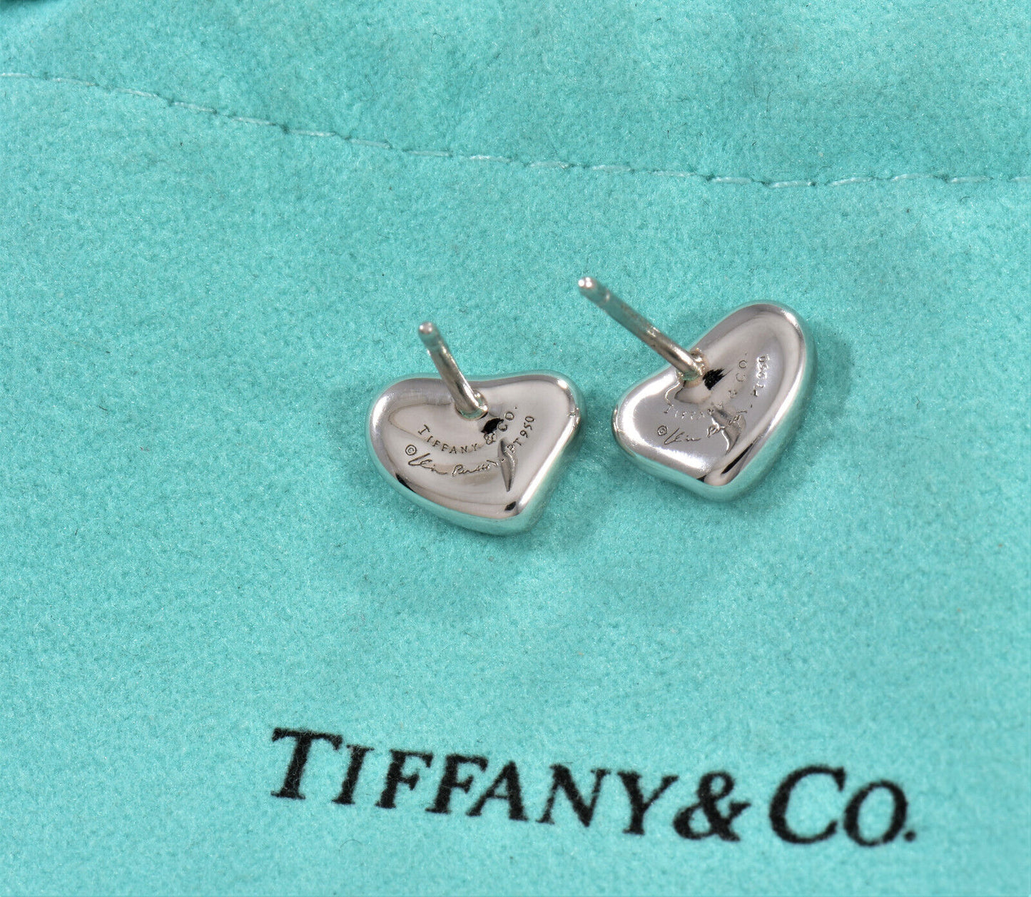 Tiffany & Co Platinum Elsa Peretti Full Heart Stud Earrings in Box Pouch Rare