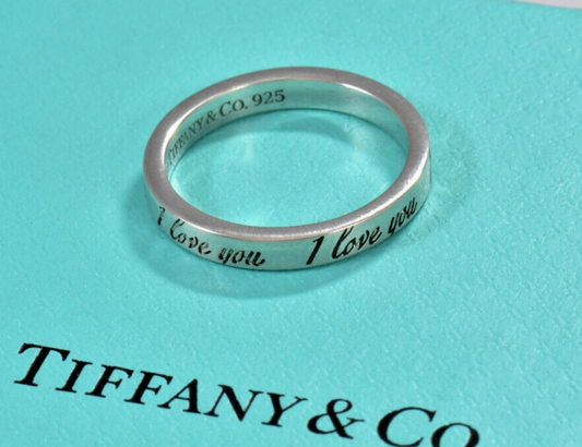 Tiffany & Co Sterling Silver I Love You Notes Narrow Band Ring Size 5.5 in Pouch