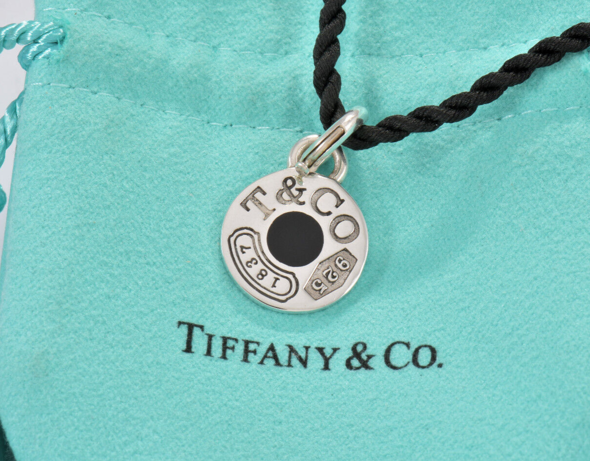 Tiffany & Co Silver Black Enamel 1837 Circle Charm Pendant 30.5" Rope Necklace