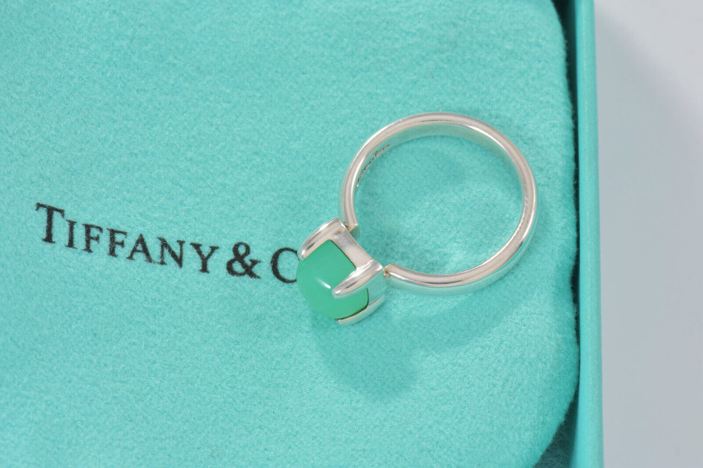 Tiffany & Co Silver Paloma Picasso Sugar Stack Green Chrysoprase Ring Size 5