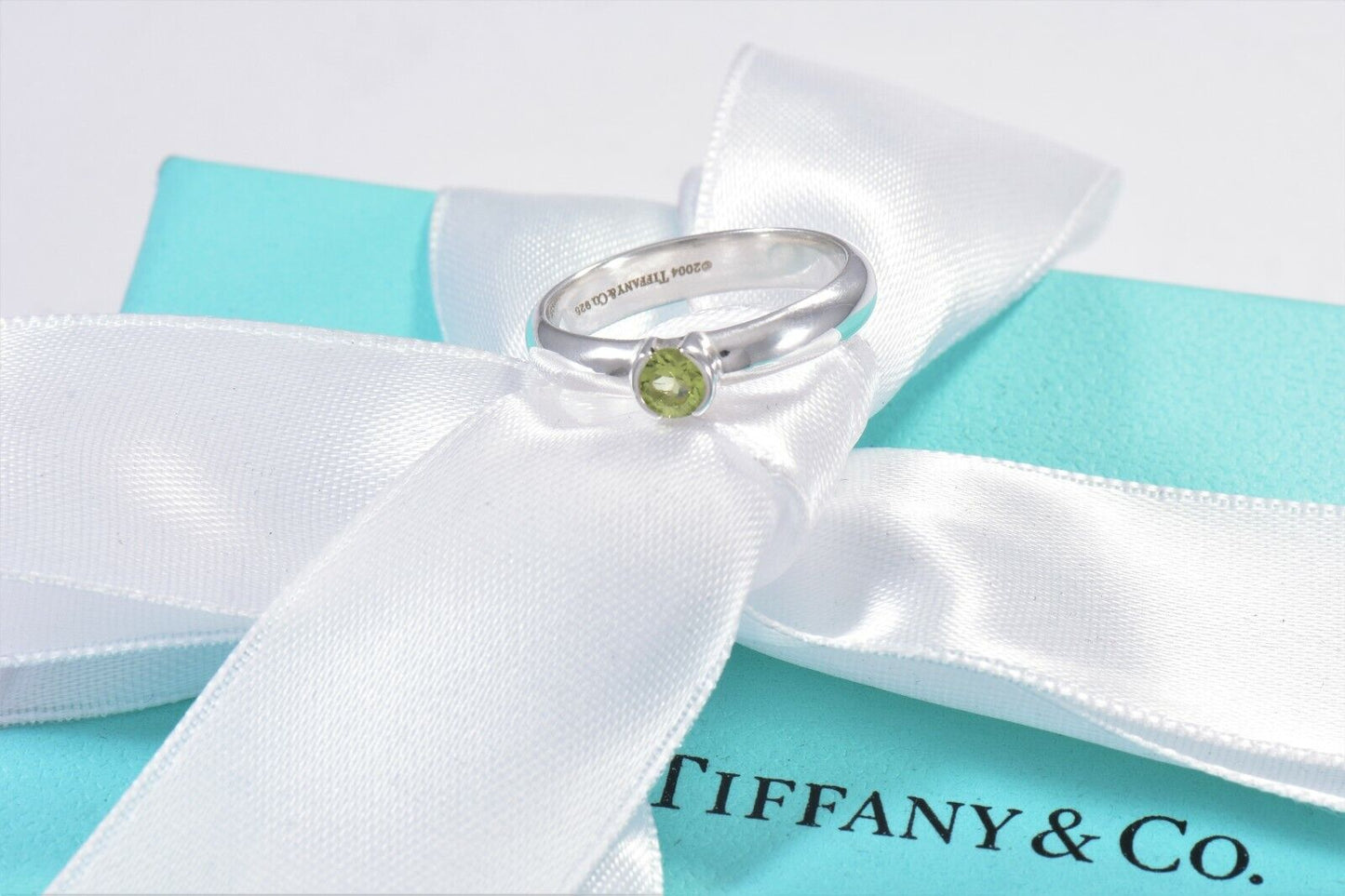 Tiffany & Co Sterling Silver Green Peridot Stack Band Ring Size 6 Boxed Rare