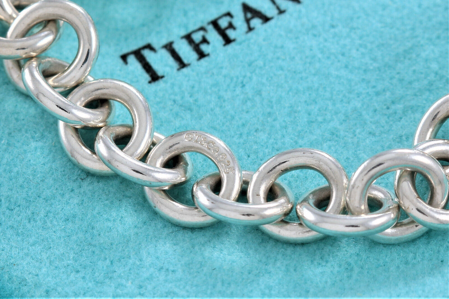 Tiffany & Co Silver 1837 Interlocking Toggle 8.25" Bracelet in Pouch Rare Lovely