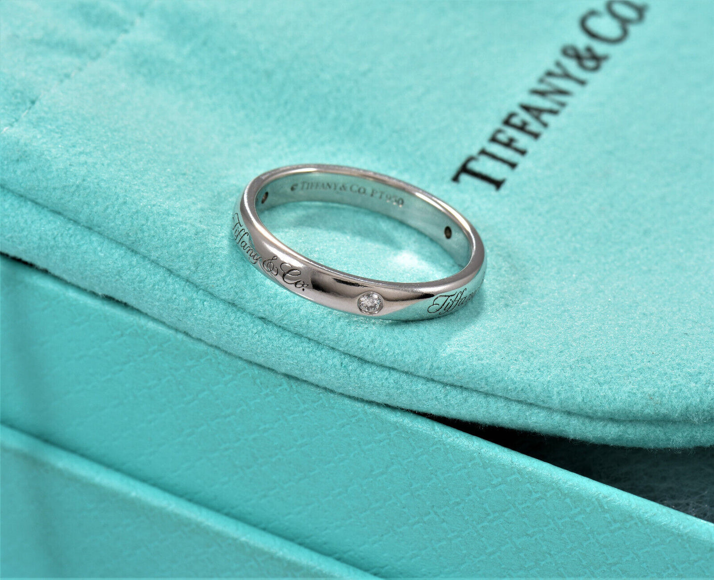 Tiffany & Co Platinum 3 Diamond Notes Band Ring Size 5 in Box Pouch Lucida Stack