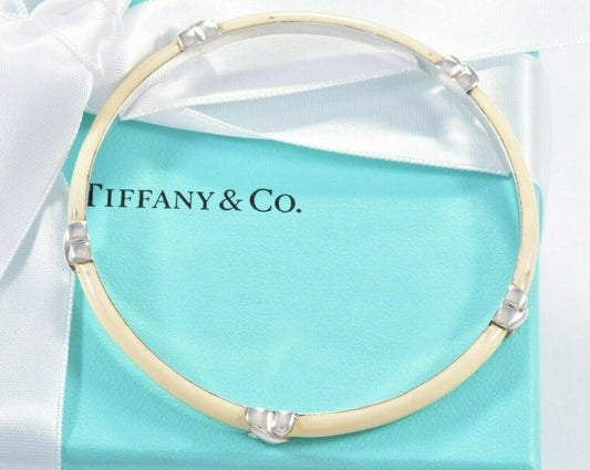 Tiffany & Co Italy Silver Signature X White Enamel Bangle Large Bracelet & Pouch