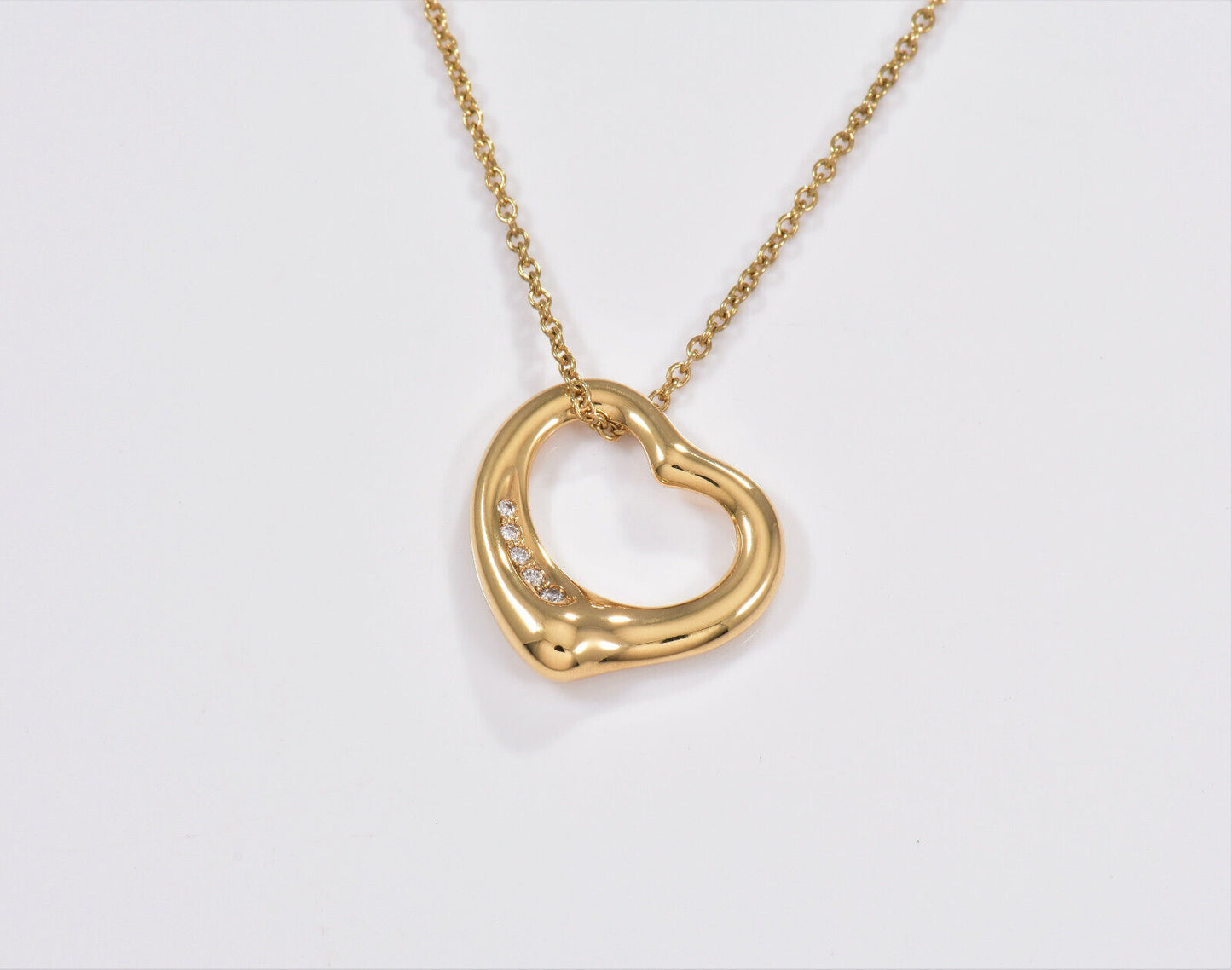 Tiffany & Co Diamond 18K Gold Elsa Peretti Open Heart Pendant 19.25" Necklace