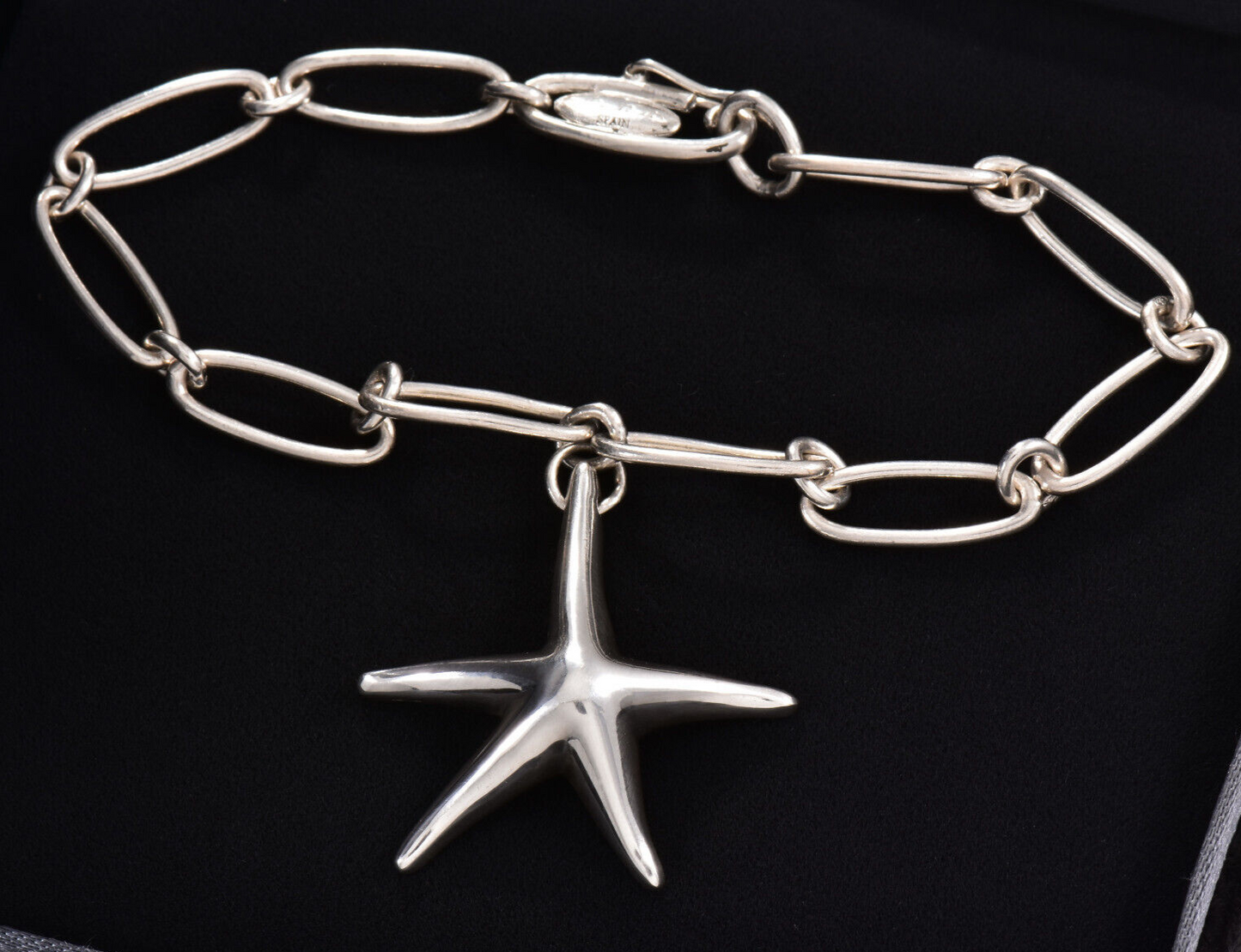 Tiffany & Co Elsa Peretti Silver Large Starfish Oval Link Chain 6.75" Bracelet