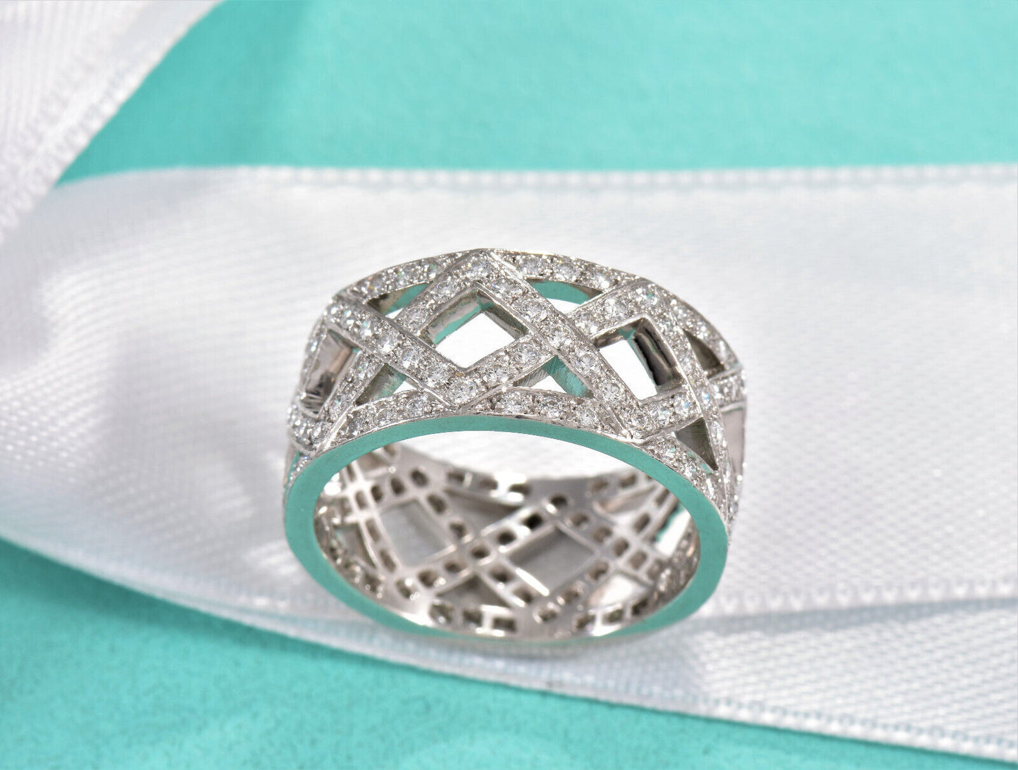 Tiffany & Co Platinum .64ct Diamond Legacy Ring Size 5 Wide Band Eternity  Weave