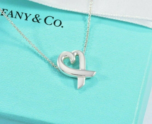 Tiffany & Co Silver Paloma Picasso Loving Heart Pendant 16" Necklace in Pouch