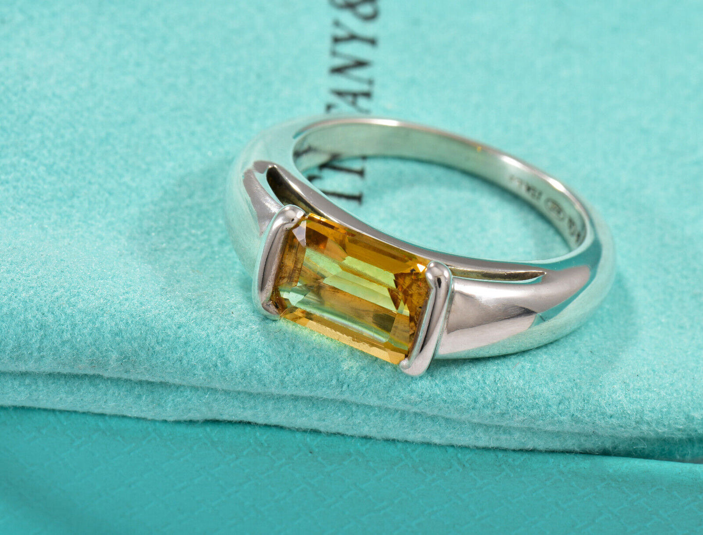 Tiffany & Co Silver Citrine Orange Quartz Cocktail Ring Size 8.5 in Box Pouch